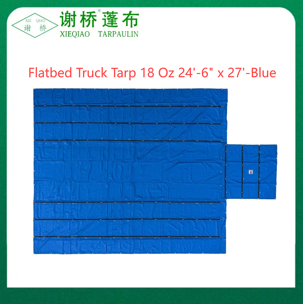 18 oz flatbed truck tarp 24 "-6" "x27" (8 "dråpe) -blå