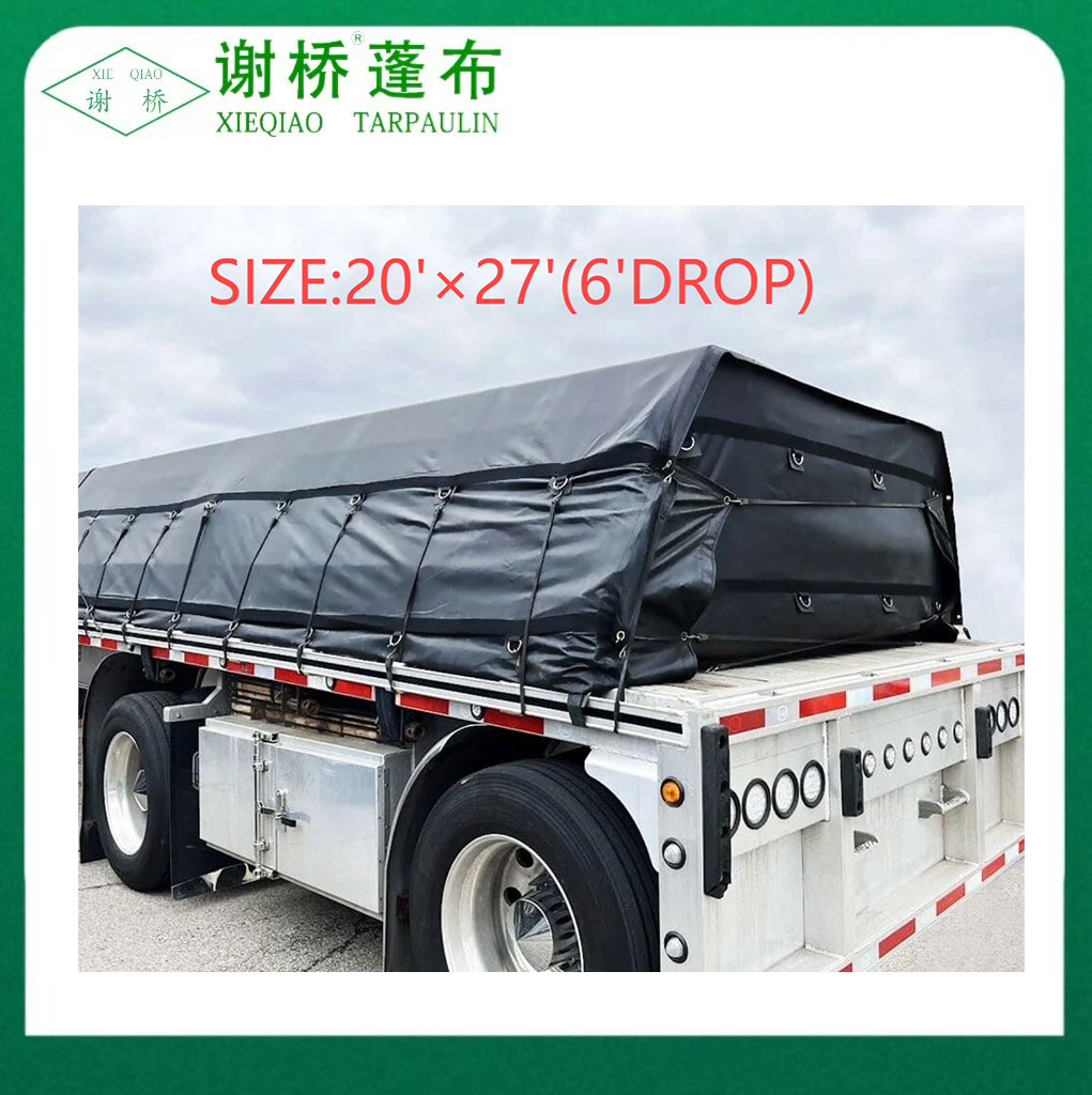 18 oz flatbed truck tarp 20 "x27" (8 "dråpe) -Svart