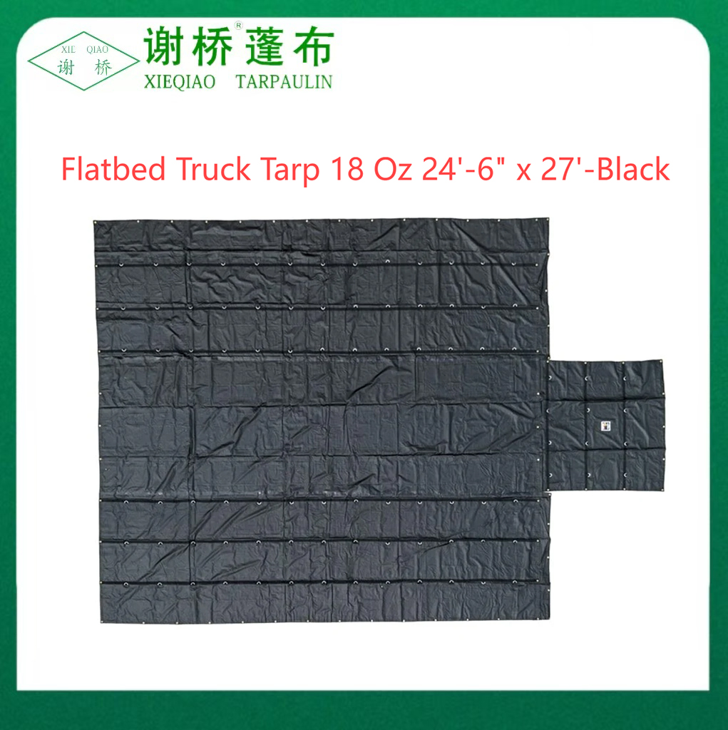 18 oz flatbed truck tarp 24 "-6" "x27" (8 "drop) -Svart