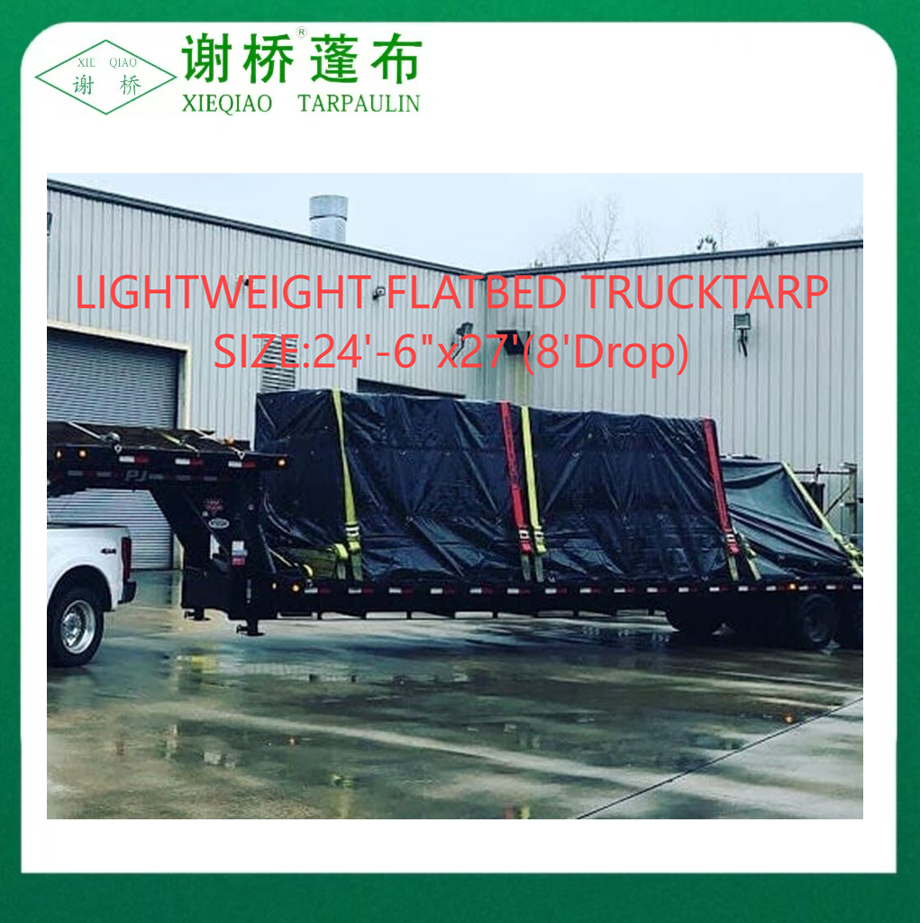 18 & 14oz Lett flatbed svart lastebil tarp size24 "-6" "× 27" (8 "DR0P)